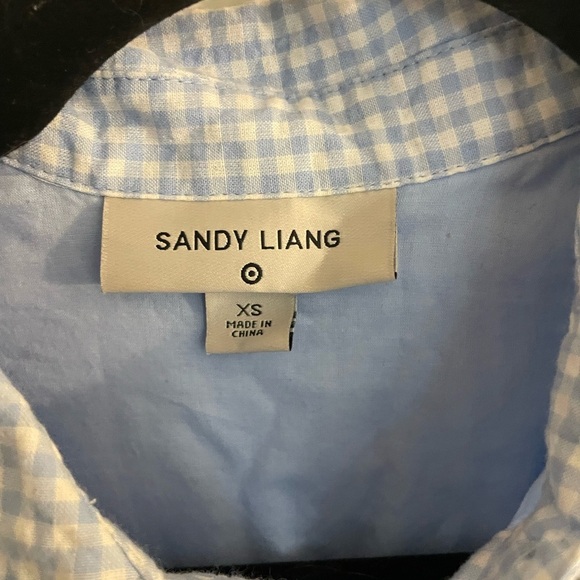 Sandy Liang Blue and white seersucker Gingham Button-Down 3/4 sleeve Dress XS - Picture 5 of 11